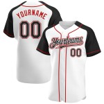 Baseball Sleeves White Authentic Raglan Black-Red Jersey Custom Baseball Sleeves White Authentic Raglan Black-Red Jersey Custom