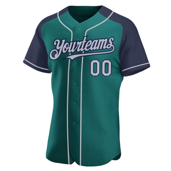 Raglan Sleeves Jersey Gray-Navy Authentic Custom Teal Baseball Raglan Sleeves Jersey Gray-Navy Authentic Custom Teal Baseball