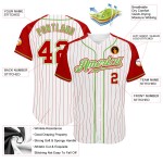 Custom Baseball Red-Neon Green Red White Jersey Authentic Sleeves Raglan Pinstripe Custom Baseball Red-Neon Green Red White Jersey Authentic Sleeves Raglan Pinstripe