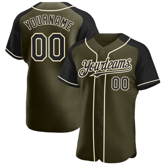Jersey Salute Service Authentic Black-Cream To Raglan Custom Baseball Sleeves Olive Jersey Salute Service Authentic Black-Cream To Raglan Custom Baseball Sleeves Olive