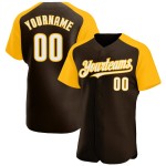 Authentic White-Gold Raglan Baseball Custom Sleeves Jersey Brown Authentic White-Gold Raglan Baseball Custom Sleeves Jersey Brown