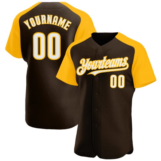 Authentic White-Gold Raglan Baseball Custom Sleeves Jersey Brown Authentic White-Gold Raglan Baseball Custom Sleeves Jersey Brown