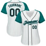 Authentic Raglan Custom Baseball Aqua Black-Aqua Pinstripe White Sleeves Jersey Authentic Raglan Custom Baseball Aqua Black-Aqua Pinstripe White Sleeves Jersey