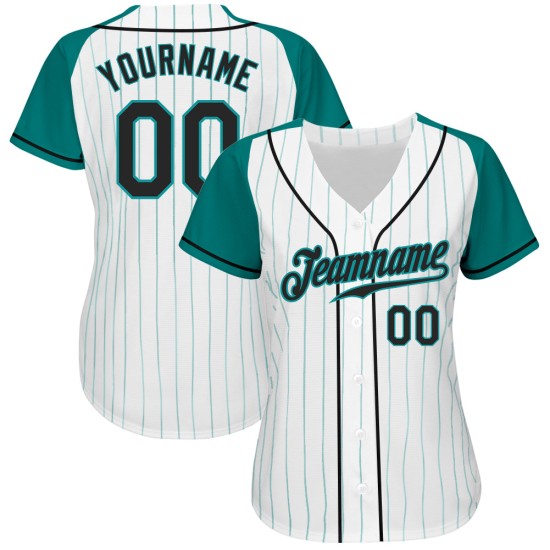 Authentic Raglan Custom Baseball Aqua Black-Aqua Pinstripe White Sleeves Jersey Authentic Raglan Custom Baseball Aqua Black-Aqua Pinstripe White Sleeves Jersey