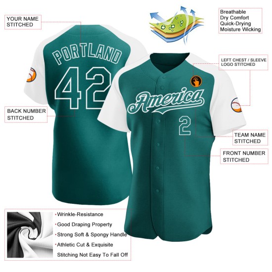 Raglan White Custom Jersey Sleeves Teal Authentic Baseball Raglan White Custom Jersey Sleeves Teal Authentic Baseball