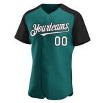 Authentic Sleeves Baseball Raglan Jersey White-Black Custom Teal Authentic Sleeves Baseball Raglan Jersey White-Black Custom Teal