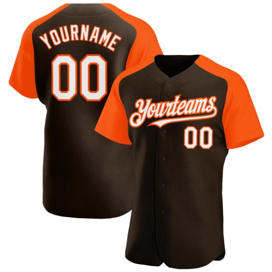 Authentic Baseball Raglan Custom Jersey White-Orange Sleeves Brown Authentic Baseball Raglan Custom Jersey White-Orange Sleeves Brown