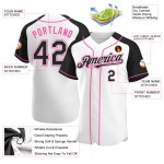 Black-Pink Authentic Baseball White Sleeves Raglan Jersey Custom Black-Pink Authentic Baseball White Sleeves Raglan Jersey Custom