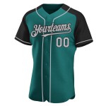 Gray-Black Raglan Teal Sleeves Jersey Custom Baseball Authentic Gray-Black Raglan Teal Sleeves Jersey Custom Baseball Authentic