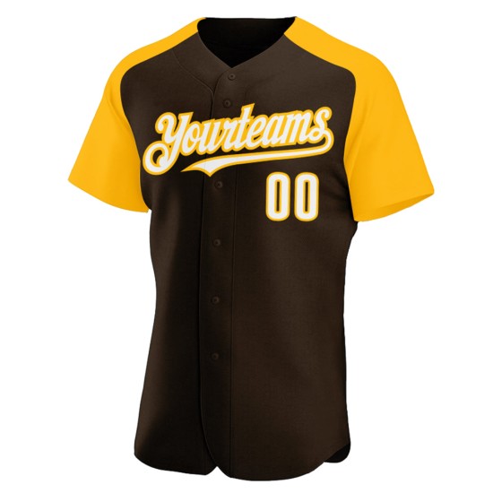 Authentic White-Gold Raglan Baseball Custom Sleeves Jersey Brown Authentic White-Gold Raglan Baseball Custom Sleeves Jersey Brown