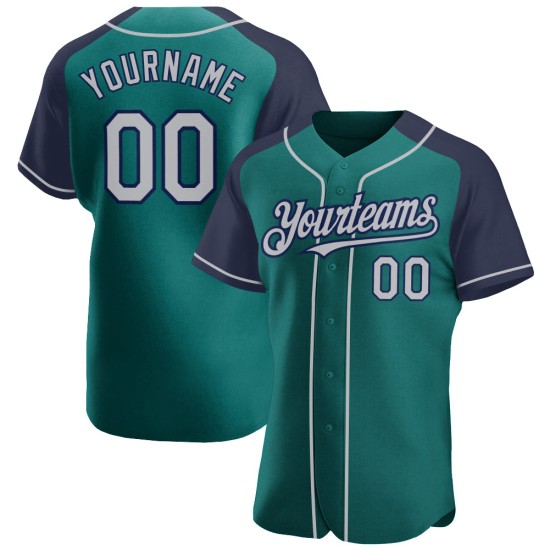 Raglan Sleeves Jersey Gray-Navy Authentic Custom Teal Baseball Raglan Sleeves Jersey Gray-Navy Authentic Custom Teal Baseball