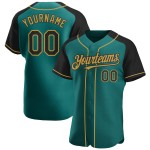 Gold Authentic Raglan Custom Black-Old Sleeves Baseball Jersey Teal Gold Authentic Raglan Custom Black-Old Sleeves Baseball Jersey Teal