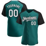 Authentic Sleeves Baseball Raglan Jersey White-Black Custom Teal Authentic Sleeves Baseball Raglan Jersey White-Black Custom Teal