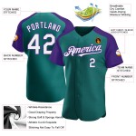 Teal Raglan Baseball Jersey White-Purple Authentic Sleeves Custom Teal Raglan Baseball Jersey White-Purple Authentic Sleeves Custom