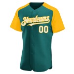 Authentic White-Gold Jersey Raglan Teal Sleeves Baseball Custom Authentic White-Gold Jersey Raglan Teal Sleeves Baseball Custom