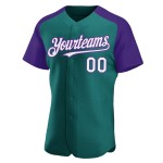 Teal Raglan Baseball Jersey White-Purple Authentic Sleeves Custom Teal Raglan Baseball Jersey White-Purple Authentic Sleeves Custom