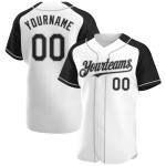 Baseball Black-Gray Sleeves Custom Raglan Authentic Jersey White Baseball Black-Gray Sleeves Custom Raglan Authentic Jersey White