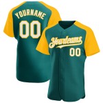 Authentic White-Gold Jersey Raglan Teal Sleeves Baseball Custom Authentic White-Gold Jersey Raglan Teal Sleeves Baseball Custom