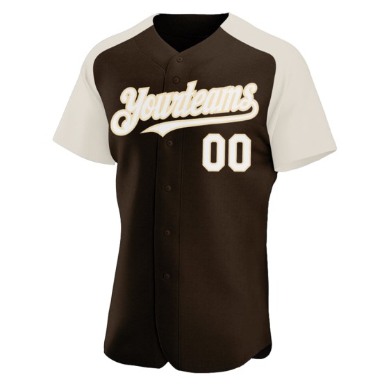 Custom Raglan Authentic Jersey White-Cream Baseball Brown Sleeves Custom Raglan Authentic Jersey White-Cream Baseball Brown Sleeves
